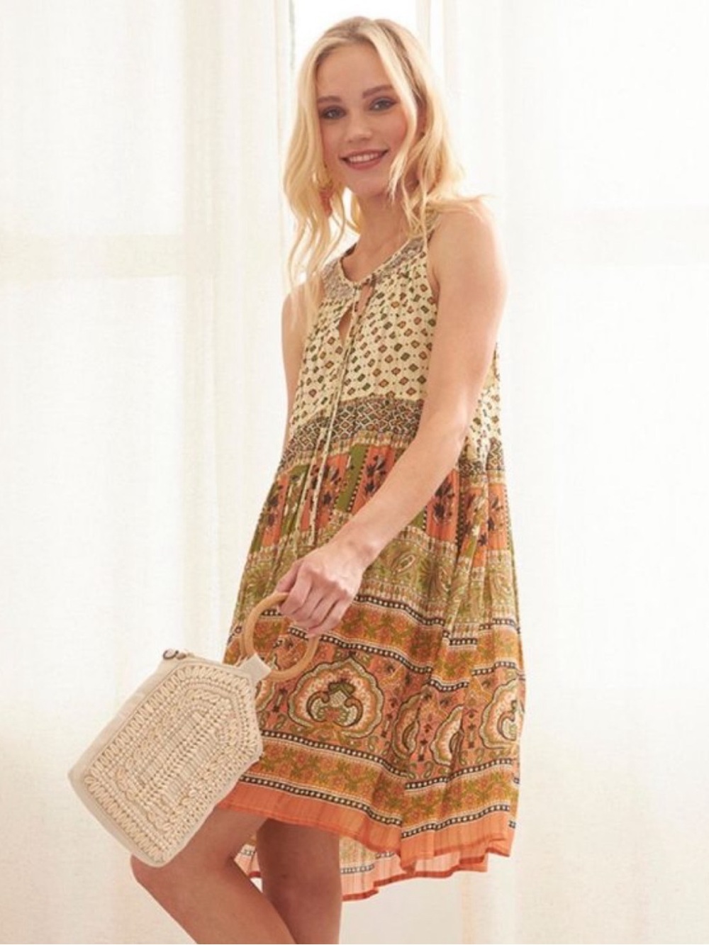 NWT NEKANE NKN Summer Boho Paisley Festival Hippie Mini Tunic Dress Small